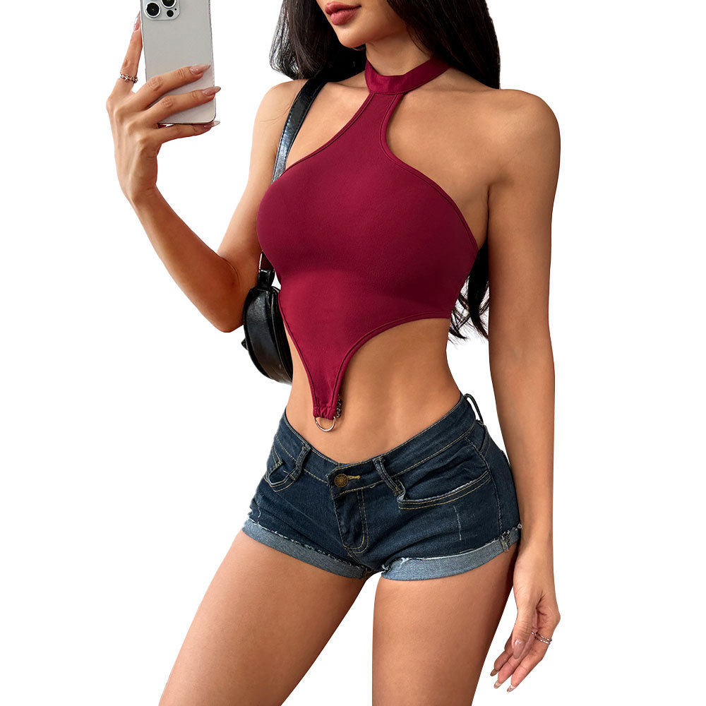 Womens Spring Summer Backless Top Unique Design Halter Neck Sexy Style Perfect for Casual Outings Wholesale