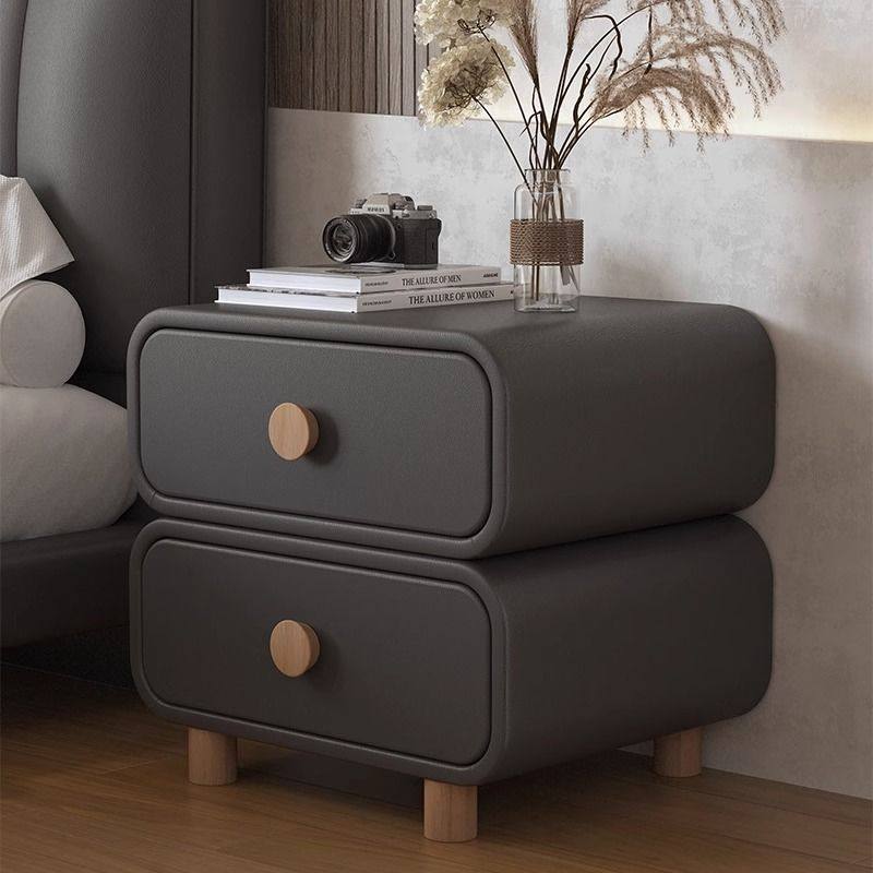 Cream Style Bedside Cabinet New Home Bedroom Leather Bedside Cabinet Simple Modern Installation-Free Small Storage Cabinet
