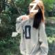 American Retro Gray Slanted Shoulder Sweatshirt for Women in Spring & Fall Oversize Loose Lazy Style Hooded Off-Shoulder Long-Sleeved Top