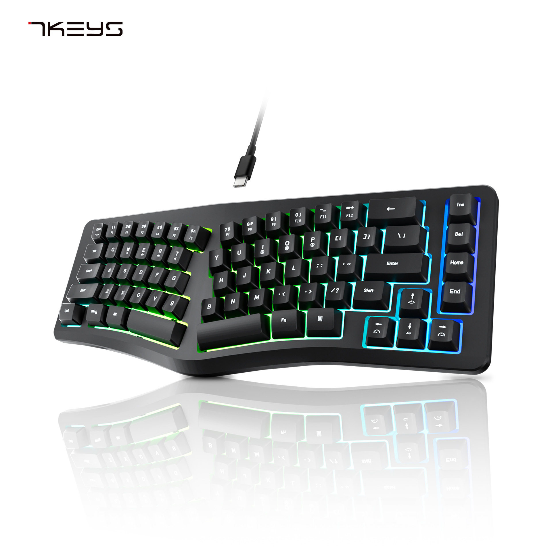 69-клавишная RGB-светящаяся проводная клавиатура для раздельного настольного компьютера, трансграничного офиса, универсальная игровая клавиатура специальной формы Изображение 1