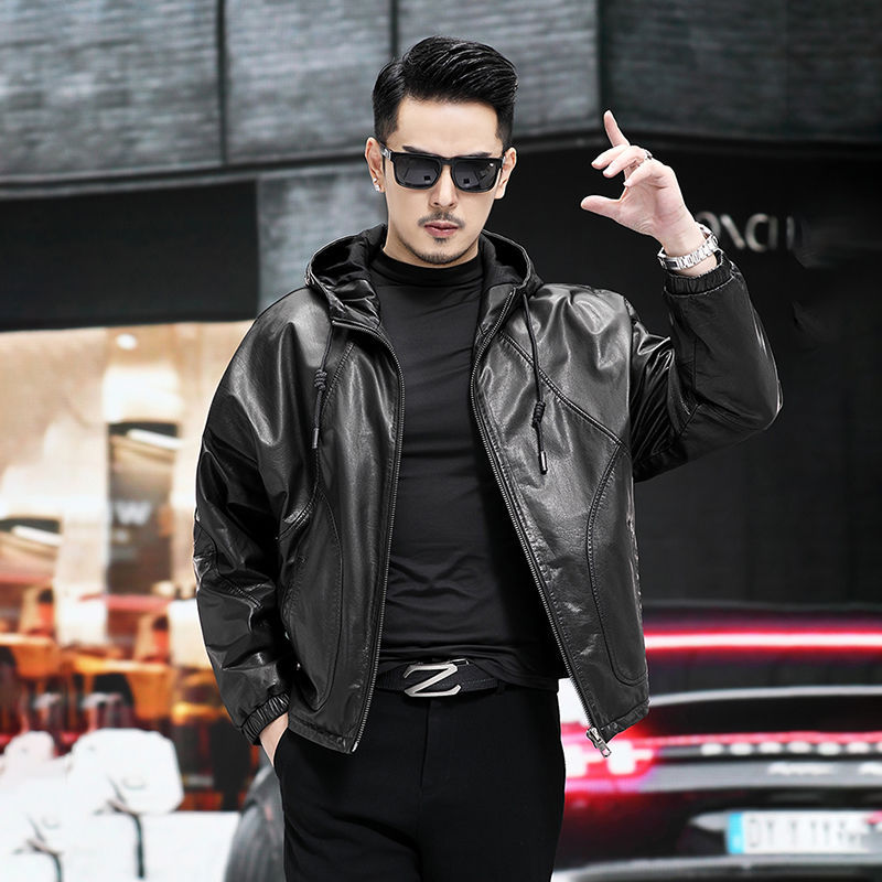 Áo Da Nam Chất Liệu Da Bò Mũ Liền