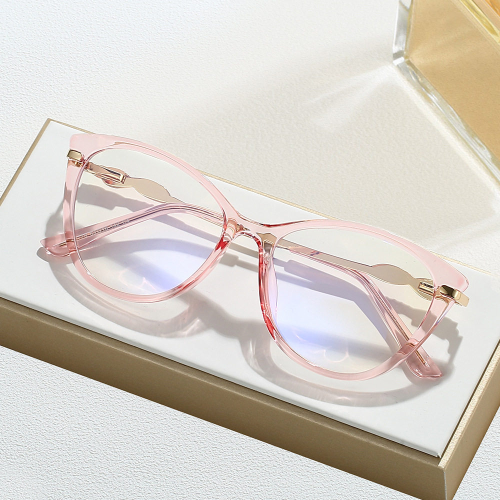 Cross-border New TR90 Fashion Anti-blue Glasses Frame Cat's Eye Women's Myopia Optical Flat Lens