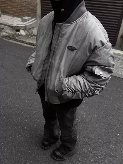 Retro Waste Earth Wind Pleated Design Flying Suit Baseball Suit Cotton Coat American Hip Hop Winter Coat Warm Cotton Coat Fashion