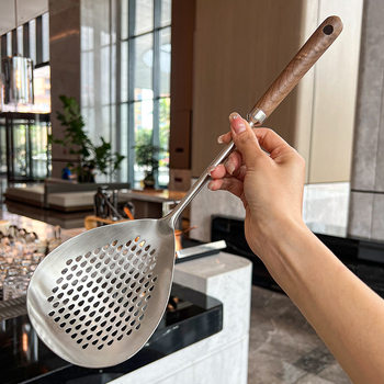Walnut Handle 304 Stainless Steel Skimmer Food-Grade Household Kitchen Frying Filter Strainer Noodle Spoon Dumpling Spoon