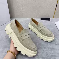 New Men's Elastic Knitted Fabric Leather Lace-Up Sneakers Versatile Thick-Soled Casual Shoes Running Shoes