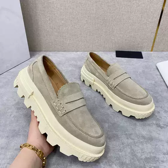 New Men's Elastic Knitted Fabric Leather Lace-Up Sneakers Versatile Thick-Soled Casual Shoes Running Shoes