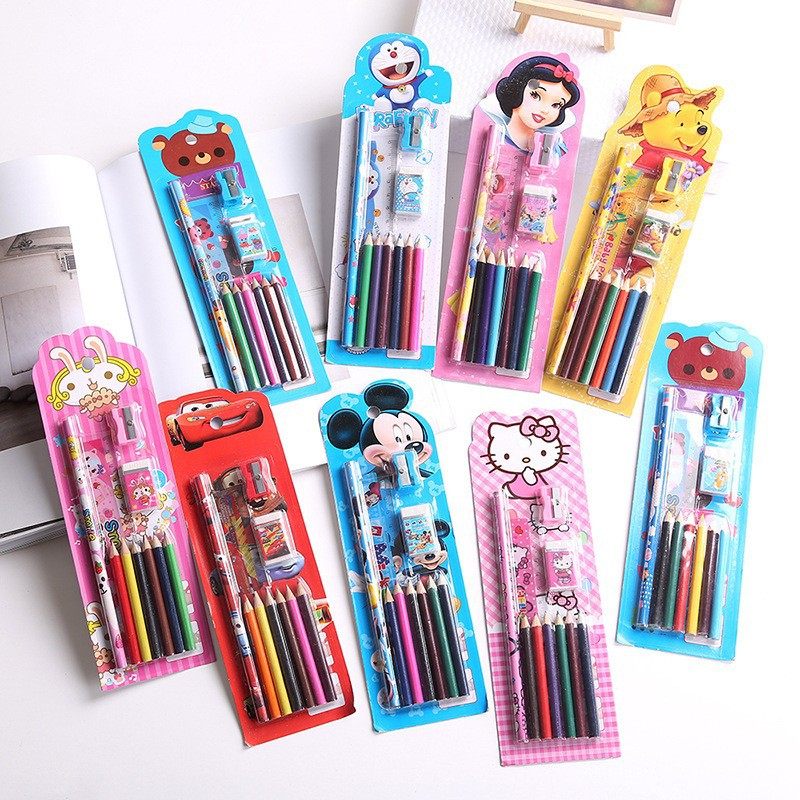 10-Piece Suction Card Stationery Learning Set Student Stationery Gift Colored Pencil Sharpener Drawing Colored Pencils