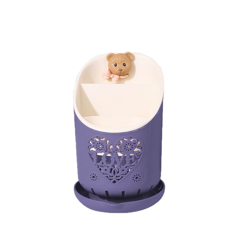 Bear Detachable Plastic Double-Layer Draining Chopstick Holder Spoon Creative Storage Chopstick Cage Kitchen Storage Rack Chopstick Tube