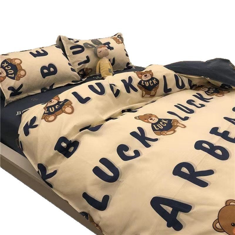 Thickened Washed Cotton Four-piece Set Cream Wind Quilt Cover Bed Sheet Dormitory Bed Three-piece Set Small Fresh Bed Four-piece Set