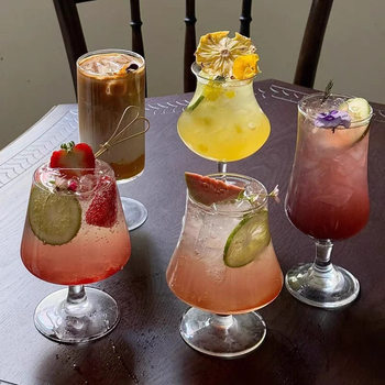 Ins Style Popular Juice Cup Glass Milk Tea Cup Drink Cup Drink Cup Cocktail Cup Fruit Tea Cup