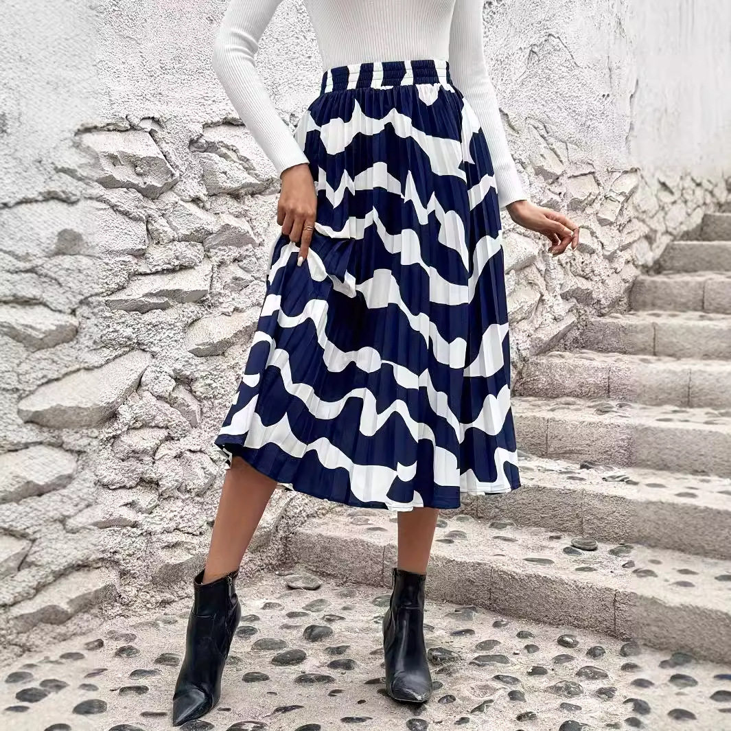 Plus Size Womens Elegant Pleated Floral Midi Skirt Slimming Fit Comfortable Fabric Versatile Style Ready to Ship