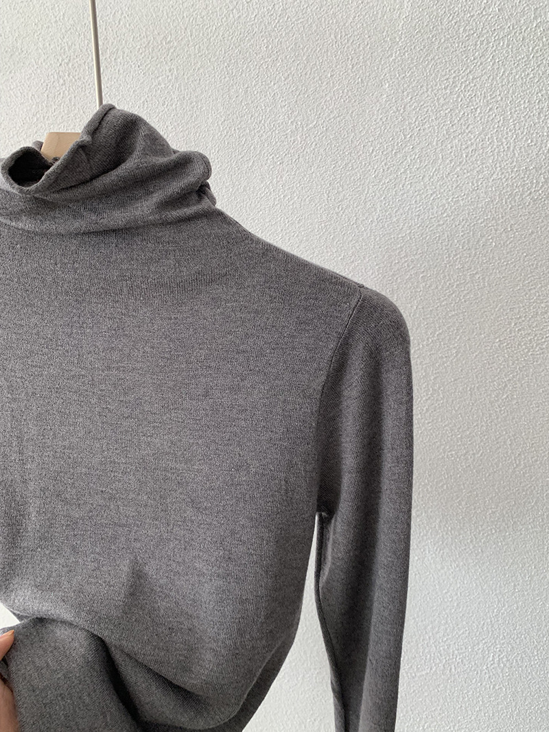 欧玛莱 柔软堆堆领纯色长袖安迪绒修身显瘦针织打底衫上衣女 4793