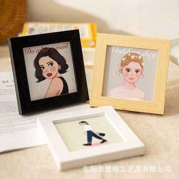 Small Square 4inch Photo Frame Display Creative Cartoon Photo Frame Wooden Mini Texture Picture Frame Decorative Frame Wholesale