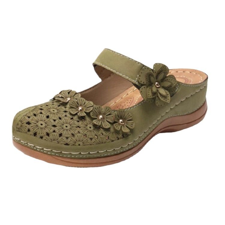 Wish Export 2020 Summer Floral Women's Sandals Retro Flat Round Toe Casual Sandals Breathable Versatile Flat Heel