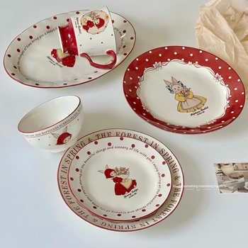 Internet Celebrity Ceramic Tableware Dishes and Plates Full Set Household suit Ins Style High Color Value Dining Bowl Dessert Salah Bowl