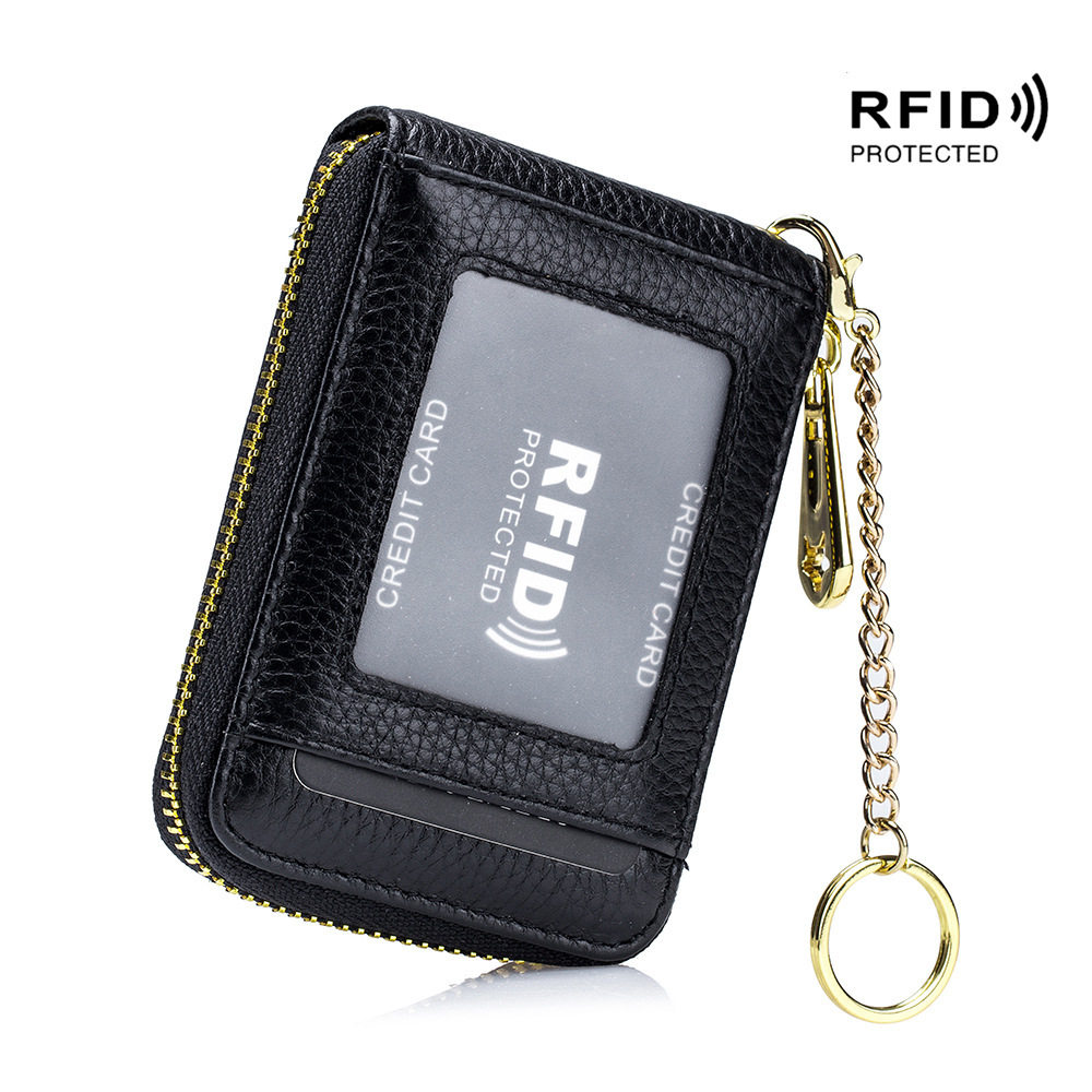 Cross-border Anti-theft Card Holder Female rfid Genuine Leather Multifunctional Male Organ Card Holder Bank Card Holder Keychain Foreign Trade