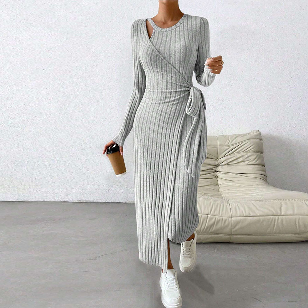 Knitted Grey Dress Irregular Hem Casual Style Spring Summer Collection Wholesale Available custom packaging