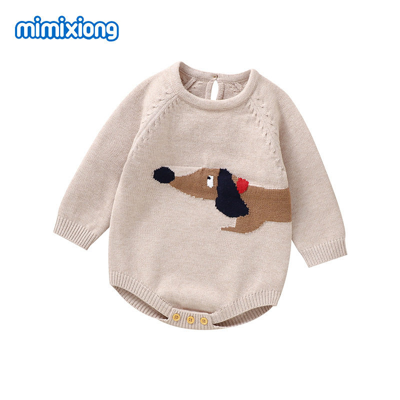 Ins Hot Selling New Baby Knitted Cute Puppy Jacquard Uniform Triangle Fart Hap Climbing Clothes