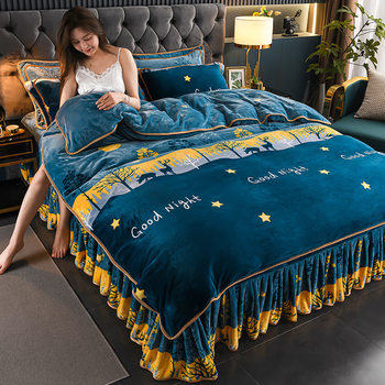 Bed Skirt Style Milk Velvet Four-Piece Winter Thickeneded Coral Velvet Double-Sided Flannel Bedding Dormitory Three-Piece Set