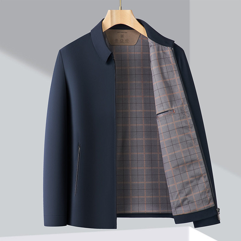 Áo Khoác Nam Trung Niên Dáng Bomber Chất Liệu Tơ Tằm Chống Nhăn Màu Xanh Navy, Xám