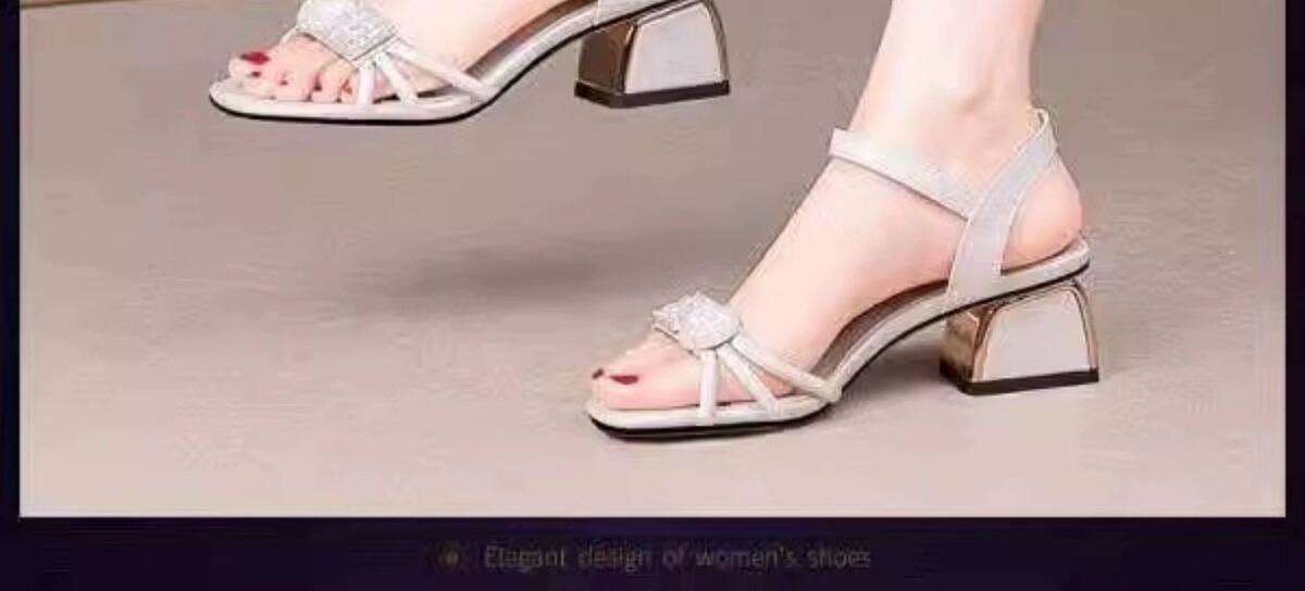 Sandal nữ gót thô hở mũi quai ngang đính đá, giày cao gót 5cm phối đồ thanh lịch — Màu trắng, Màu xanh dương