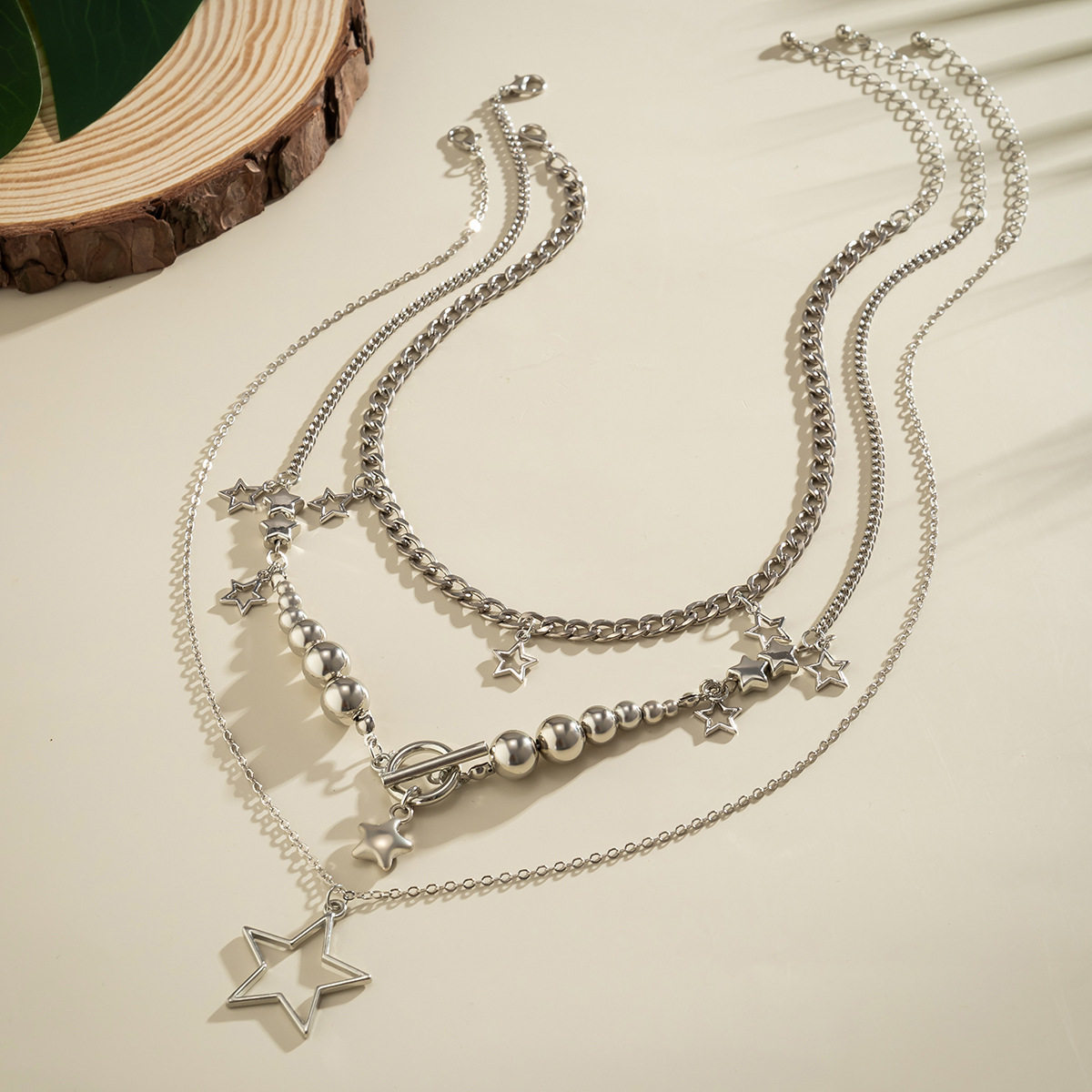 Jewelry hot girl style niche tassel star suit necklace female hip hop round beads cold necklace