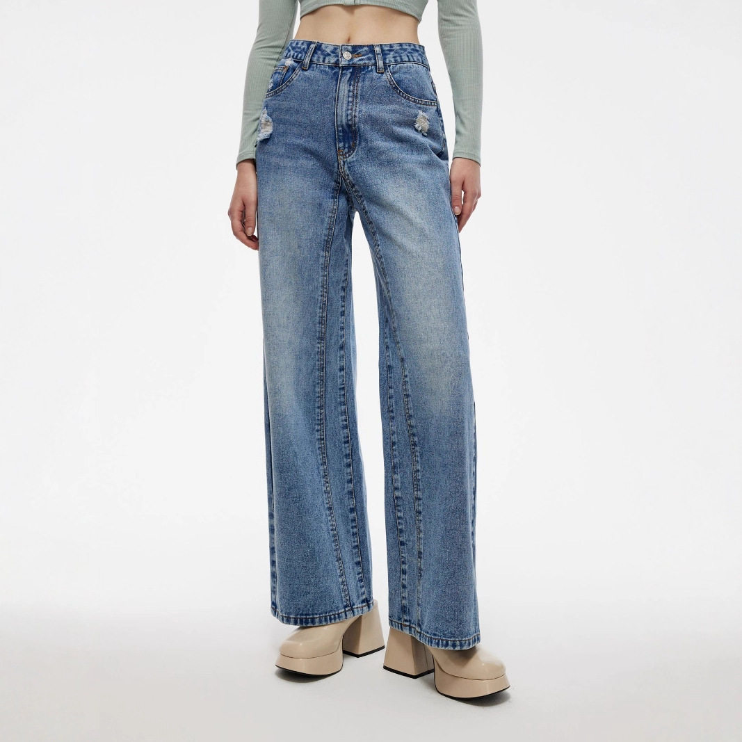 Wide Leg Vintage Denim Trousers Womens Autumn Fashion Casual Wear Wholesale Available OEM ODM service