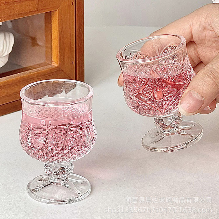 6 pieces of vintage carved glass white wine glass carved small wine glass one or two wine glasses sake red wine wine glass household