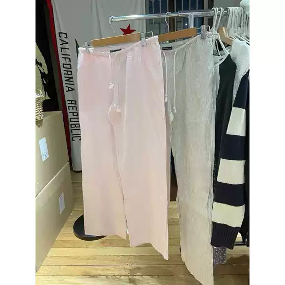 BM style new elastic waist drawstring lace-up striped harem pants Women's American retro casual straight pants long pants