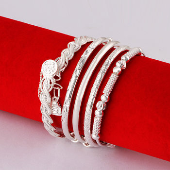 Ethnic Style Miao Silver Starry Sky Tight-Fitting Blessing Character Bracelet for Women 20-34560 Years Old 10 Yuan Store Imitation Silver Plated Noble Lady Bracelet