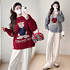 Pregnant Women's Autumn and Winter Sweater suit 2024 New Bear Thickened Loose All-match Knitted Shirt Casual Two-piece Set