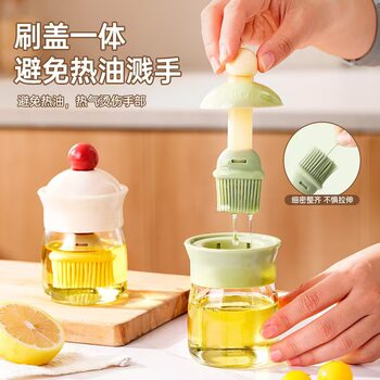 Oil Brush and Oil Bottle Integrated Two-In-One Glass Silicone Brush Food-Grade Barbecue Brush Non-Shedding Household High-Temperature-Resistant Brush