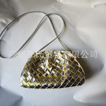 Woven Cloud Bag 2025 New Cross-border Women's Bag Gold and Silver Color Dumpling Bag Fashion Shoulder Crossbody Handbag Women's Bag