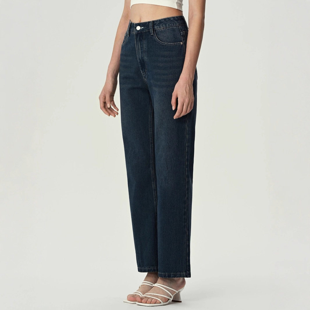 Vintage Blue Wide Leg Flared Jeans for Women Loose Fit High Waisted Slimming Style Casual Wear Wholesale Available