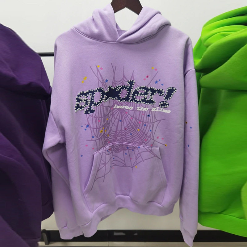 Foreign trade original heavy 450G cake velvet thickened sweatshirt foam printed spider web hoodie Sp5der hoodies