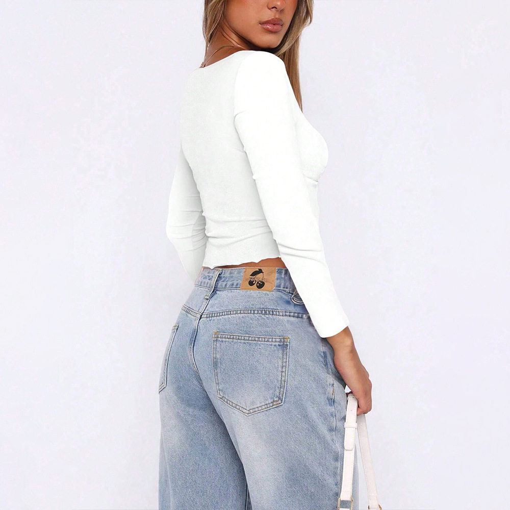 Slim Fit Long Sleeve Crop Top Solid Color Sexy Design Spring Summer Style Wholesale Available