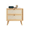 Rattan Bedside Table Solid Wood Cherry Walnut Color Solid Wood Color Nordic Simple Style Mini Wooden Storage Cabinet