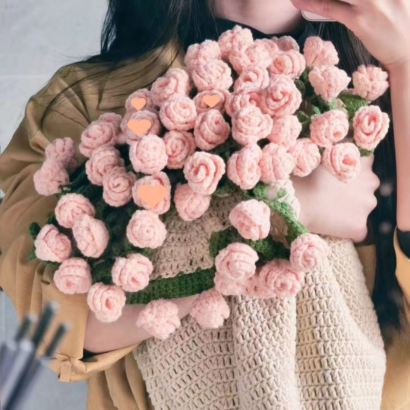 Rose Bouquet Blanket DIY Material Package Tulip Flower Blanket Wool Ball Hand-Knitted Gift for Best Friend Direct Sale