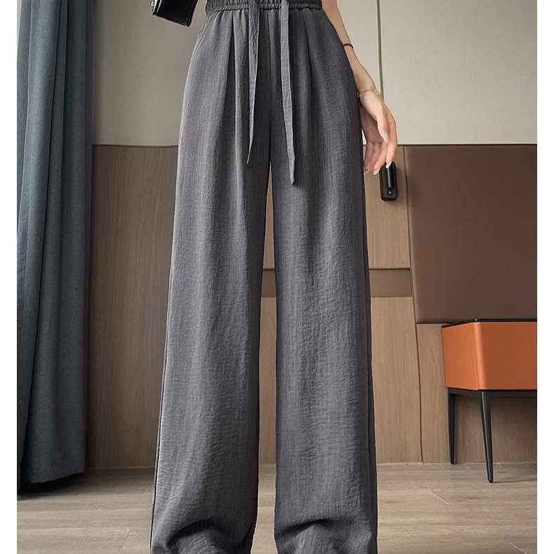 High Waisted Tie Dye Ice Silk Pants Lightweight Casual Straight Leg Trendy Design Summer Wear for Petite Women