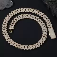 2025 Autumn Men's Trendy Brand Jewelry 20mm Cuban Chain Four Rows Zircon Flip Sweet Cool Style Necklace Geometric Diamond