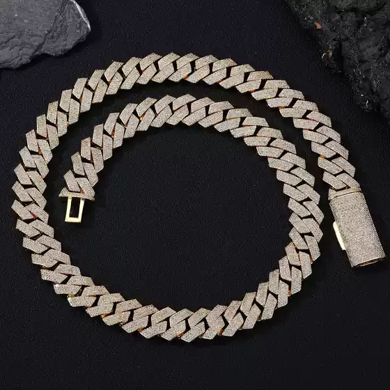 2025 Autumn Men's Trendy Brand Jewelry 20mm Cuban Chain Four Rows Zircon Flip Sweet Cool Style Necklace Geometric Diamond