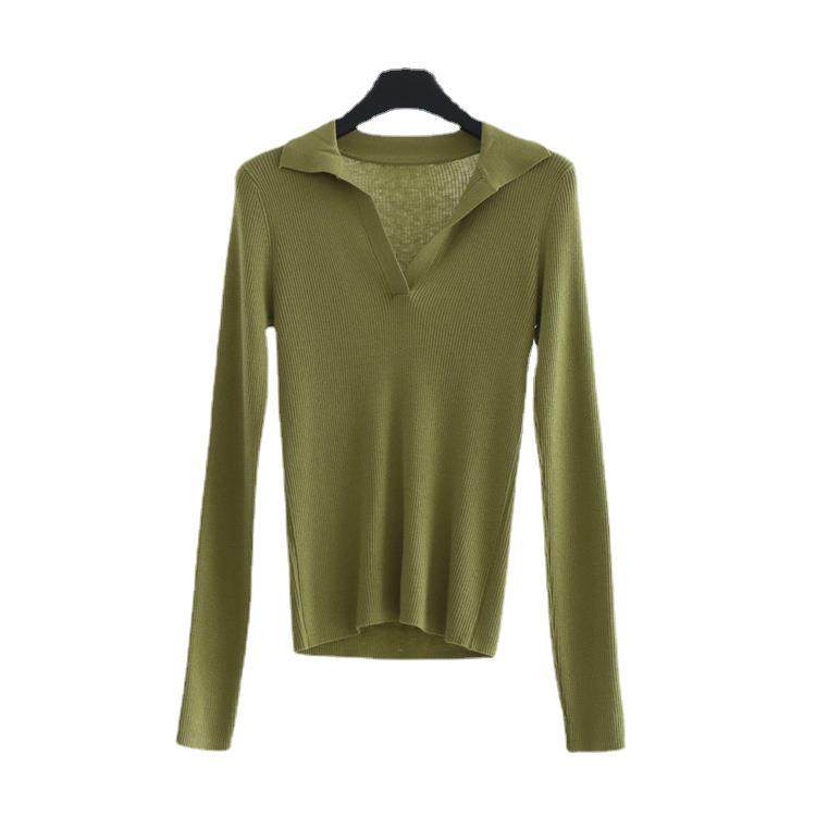 Can Stand Collar, Polo Collar, Fashionable Wool Blended Long-sleeved Knitwear, Autumn and Winter Pure Color Top, Women's Bottoming Pullover