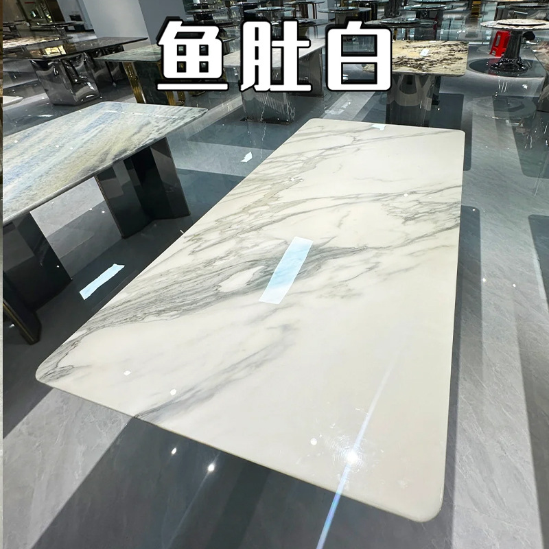 定制实木奢石餐桌新中式带转盘圆桌小户型高端景泰蓝大理石餐桌