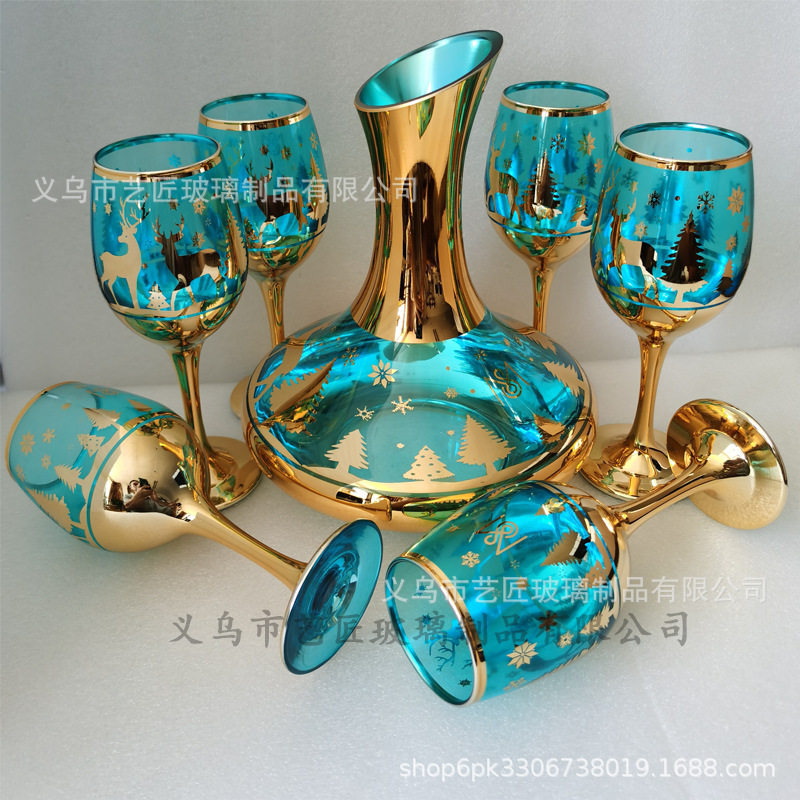 Wholesale Christmas Red Wine Glass Electroplating Crafts Wine Dispenser Tall Cup Household Decanter Light Luxury Wine Set