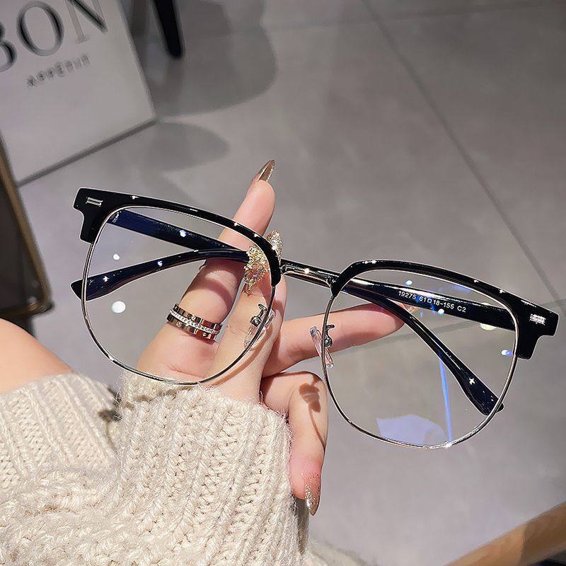 New large size 15.8cm myopia frame frame men's large face half frame flat lens can be equipped with myopia lens women