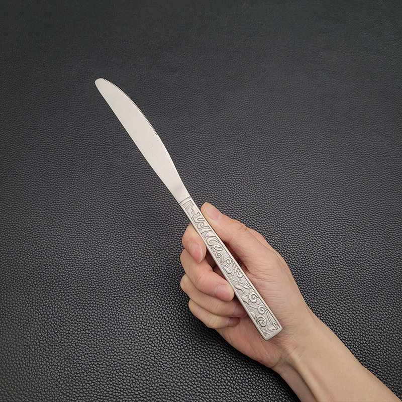 Factory Direct Sales Stainless Steel Titanium Purification Knife, Fork and Spoon Persian Pattern High-End Western Tableware Steak Knife and Fork Five-Piece Set