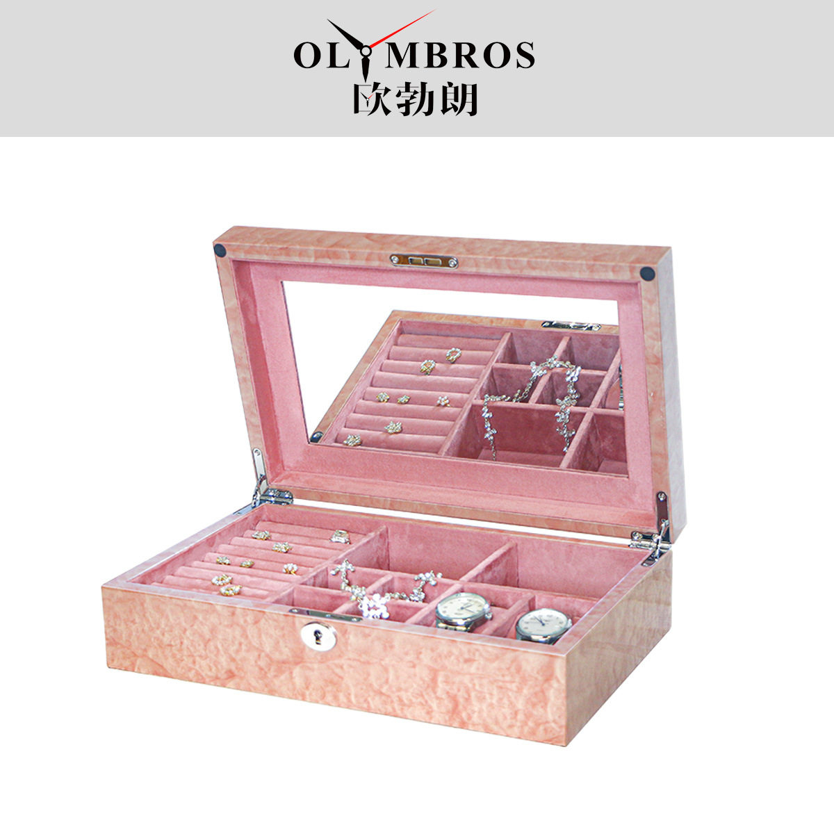 Elegant Wooden Jewelry Box with Mirror, Necklace and Earrings Compartment Storage, Watch Box, Wedding and Mother's Day Gift