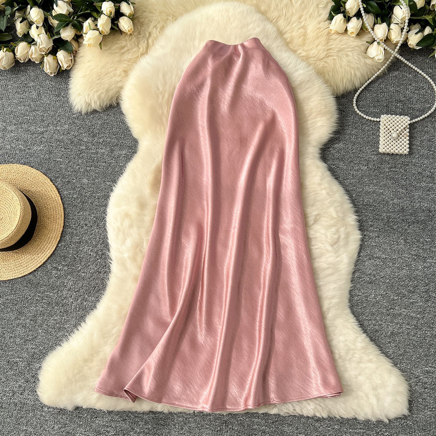 High Waist Satin Midi Skirt for Women A Line Silhouette Elegant Fit Flare Design Perfect for Spring and Summer Wholesale