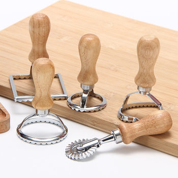 Kitchen Dumpling lace tools suit 5-piece set zinc alloy lace Italian dumpling printing wooden handle dumpling printing