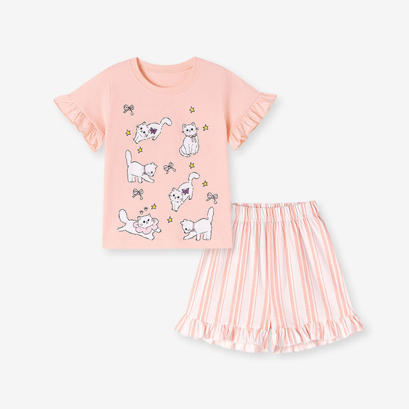 Summer Cute Girls' Set, Stylish Kids' Outfit, Cartoon Baby Kids' Clothing